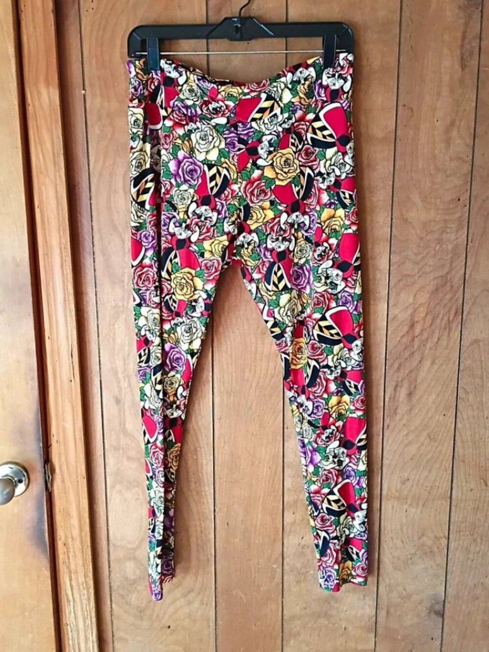 LuLaRoe Women’s One Size Leggings Floral Rose Colorful Stretch Polyester Elastan